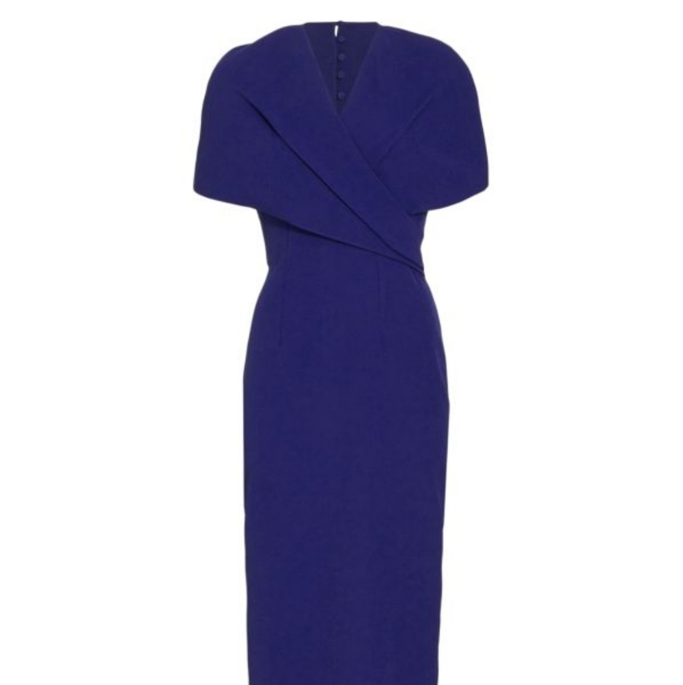 Safiyaa Pleated Wrap Bodice Midi-Dress Azure Blue Size 10 nwt